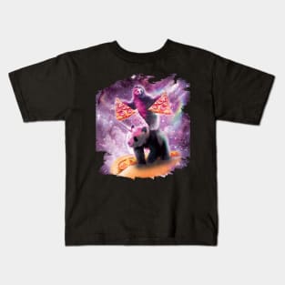 Space Pizza Sloth On Panda Unicorn On Hotdog Kids T-Shirt